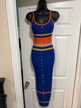 Fashion Nova Royal Blue & Orange Ribbed Dress